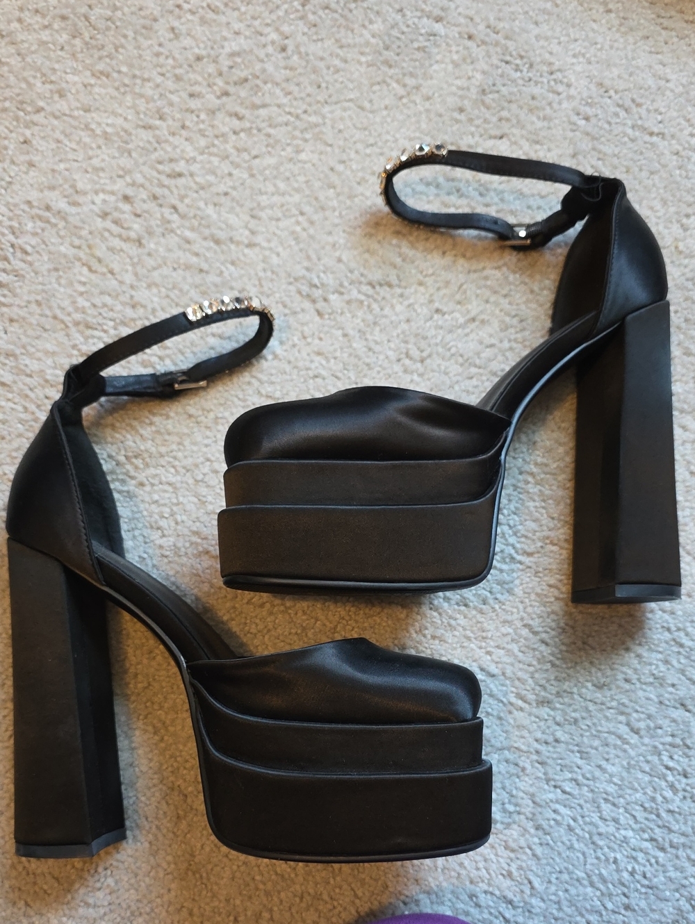 Black Platform Block Chunky Heel Sandal with Ankle Strap
